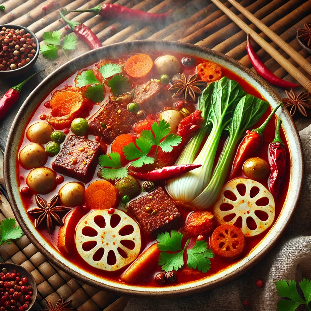 Sichuan Fiery Lotus Stew with chili and lotus stems